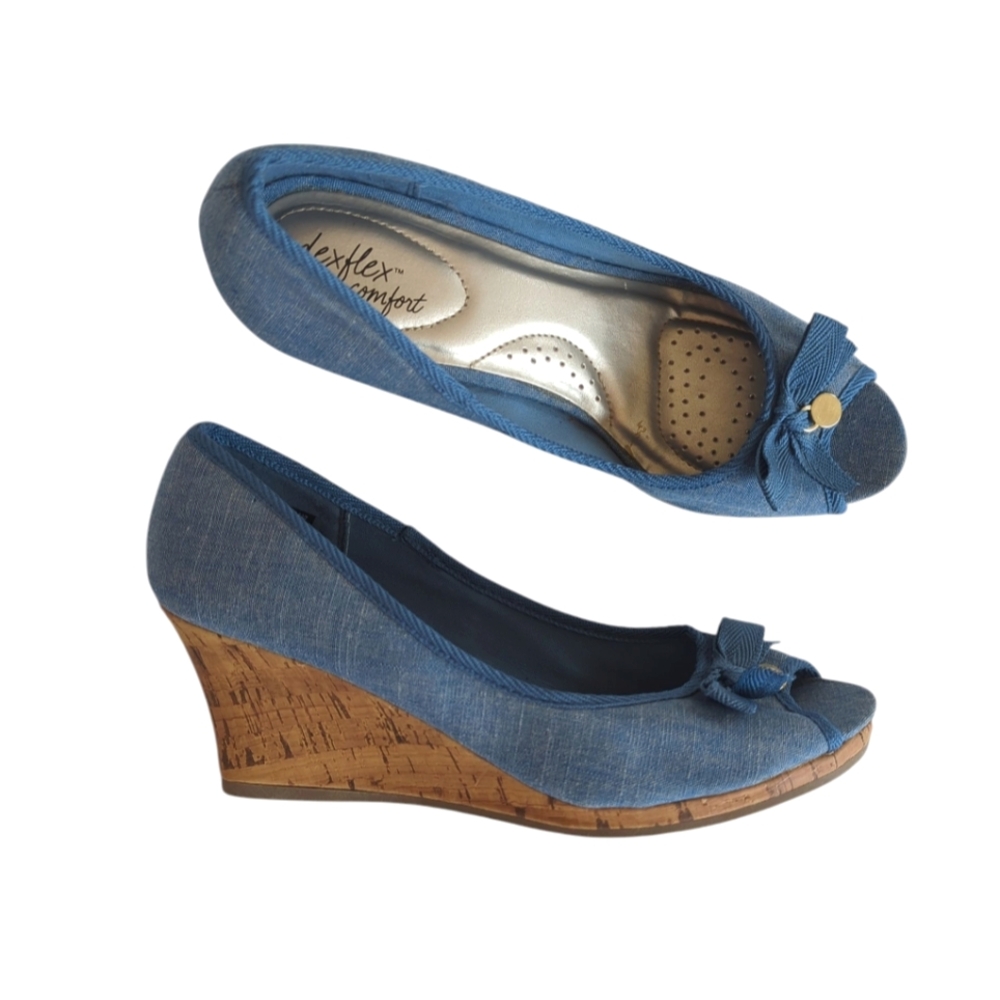 Dexflex Comfort Denim Fabric Wedge Shoes 8.5 Blue